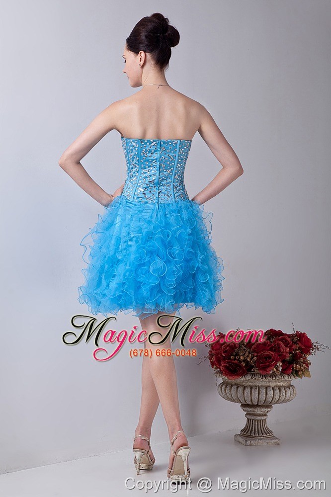 wholesale baby blue a-line strapless prom / homecoming dress organza beading mini-length