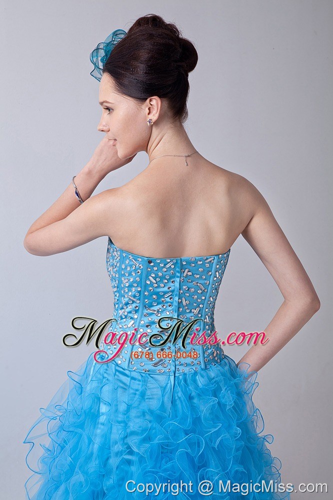 wholesale baby blue a-line strapless prom / homecoming dress organza beading mini-length