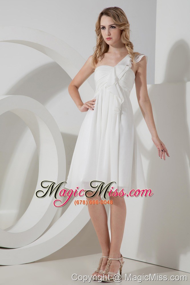 wholesale white empire one shoulder prom dress knee-length chiffon