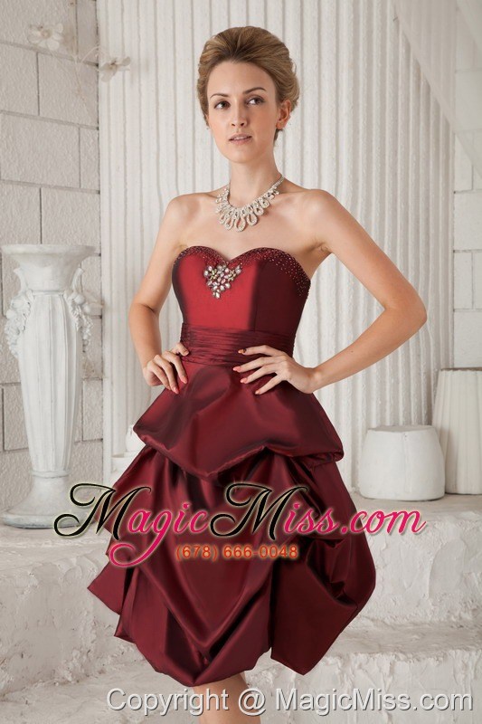 wholesale burgundy column / sheath sweetheart knee-length taffeta beading prom / homecoming dress