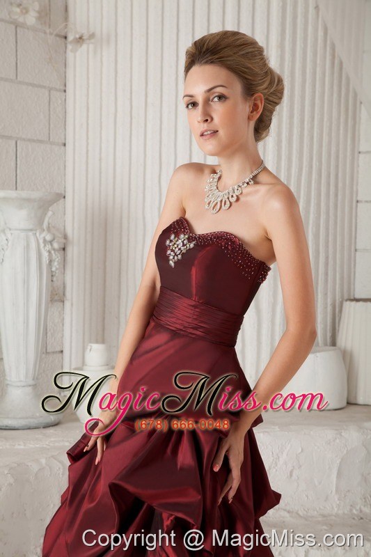 wholesale burgundy column / sheath sweetheart knee-length taffeta beading prom / homecoming dress