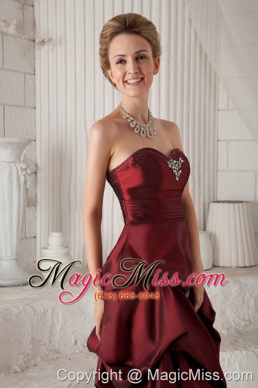 wholesale burgundy column / sheath sweetheart knee-length taffeta beading prom / homecoming dress