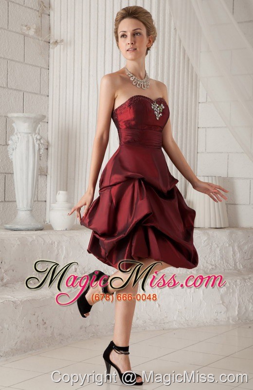 wholesale burgundy column / sheath sweetheart knee-length taffeta beading prom / homecoming dress