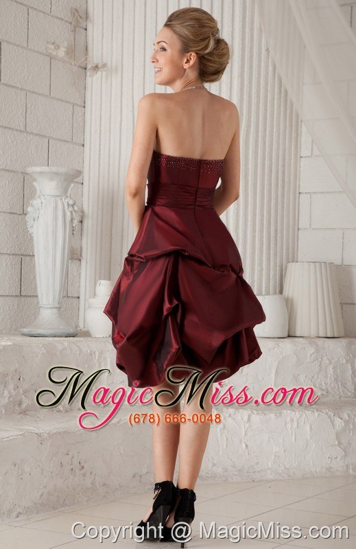 wholesale burgundy column / sheath sweetheart knee-length taffeta beading prom / homecoming dress