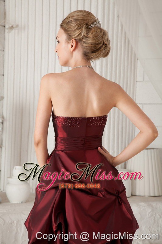 wholesale burgundy column / sheath sweetheart knee-length taffeta beading prom / homecoming dress