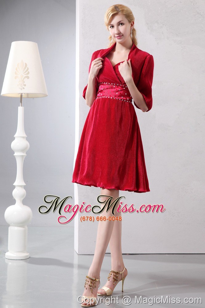 wholesale red a-line sweetheart knee-length sepcial fabric beading prom dress