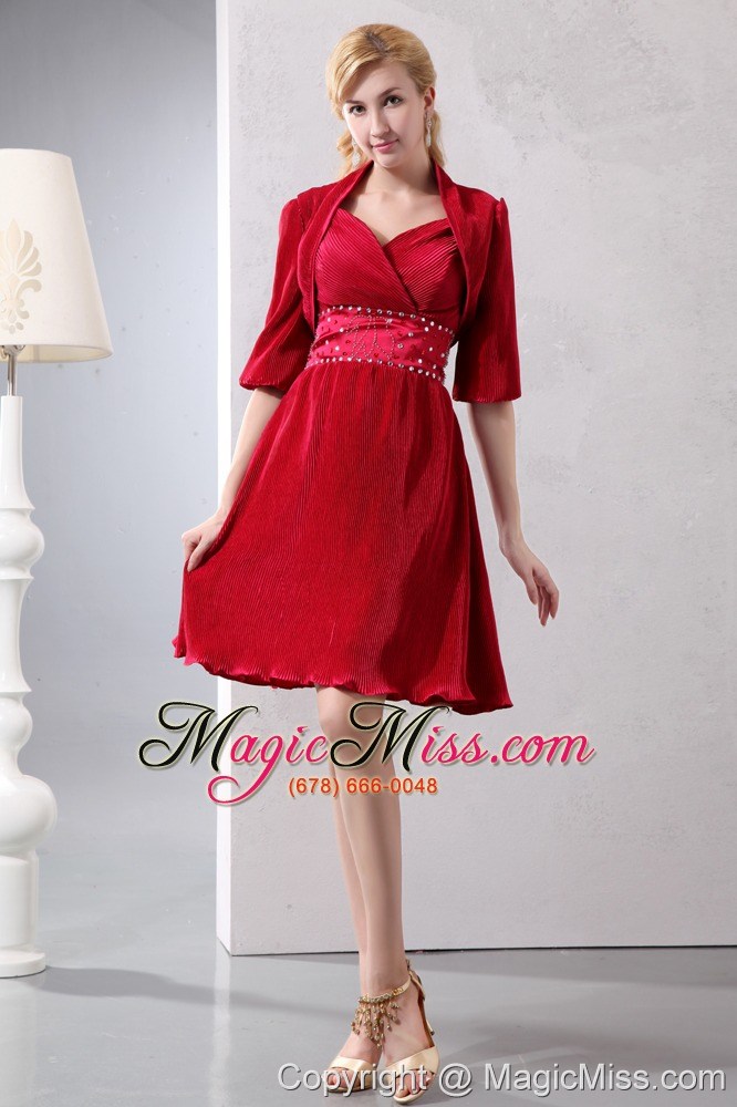 wholesale red a-line sweetheart knee-length sepcial fabric beading prom dress