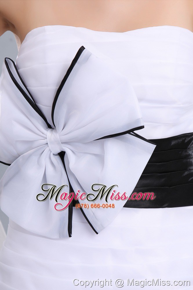 wholesale white column strapless mini-length taffeta bowknot prom / homecoming dress