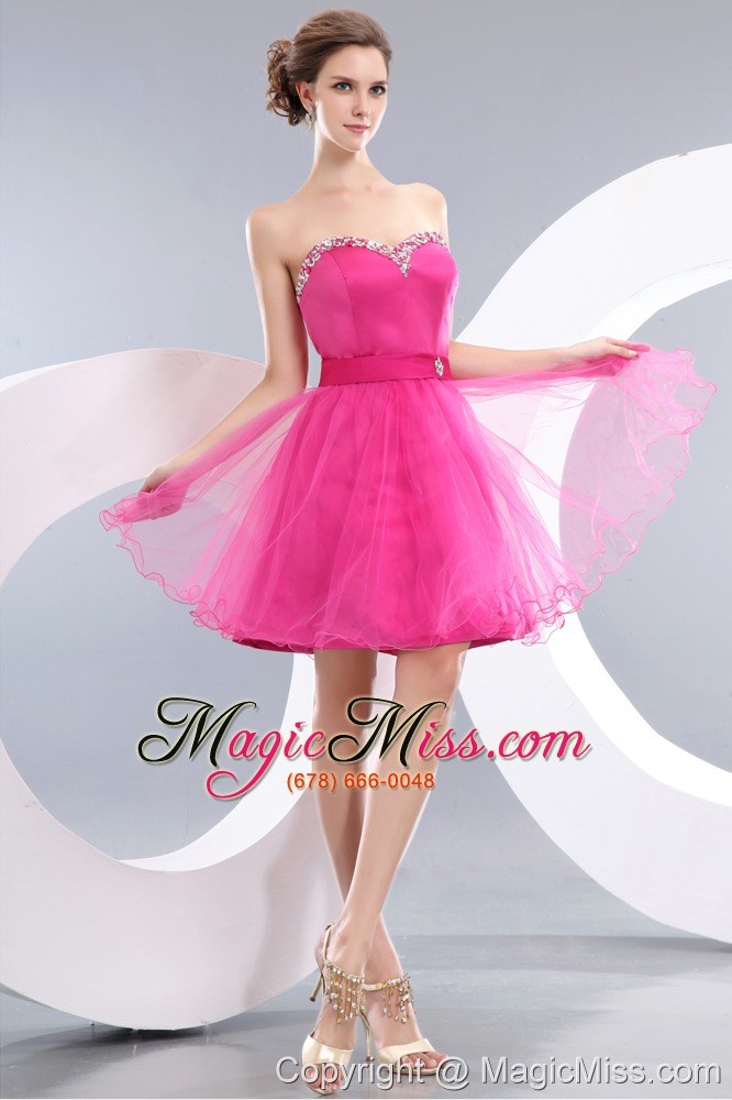 wholesale lovely hot pink a-line / pricess sweetheart beading short prom / homecoming dress mini-length organza