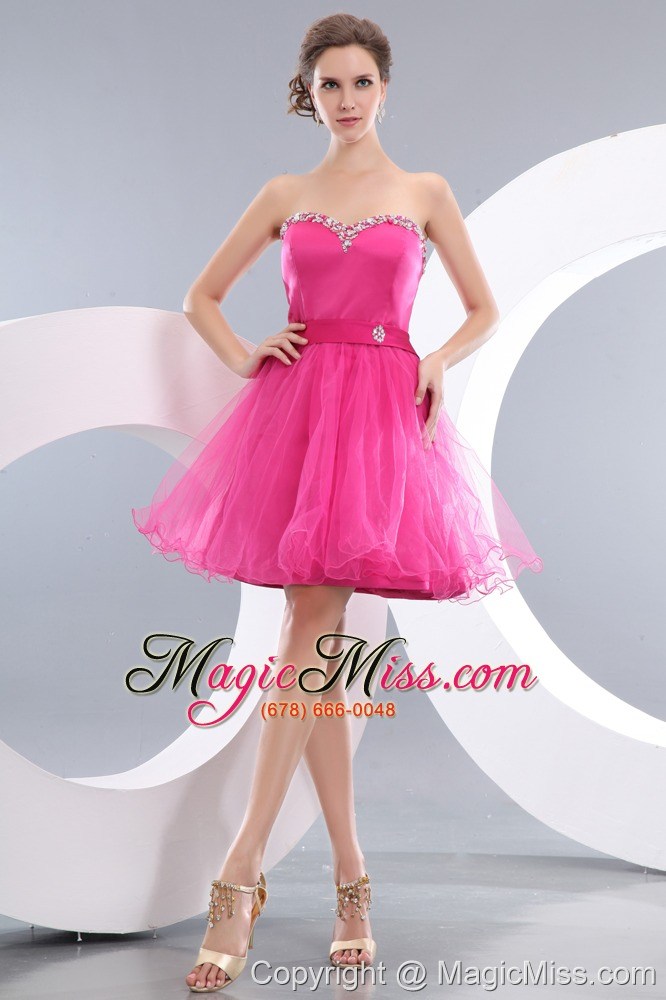 wholesale lovely hot pink a-line / pricess sweetheart beading short prom / homecoming dress mini-length organza