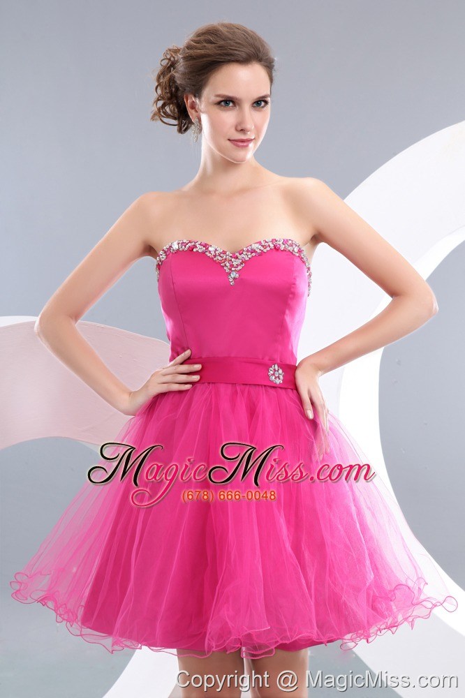 wholesale lovely hot pink a-line / pricess sweetheart beading short prom / homecoming dress mini-length organza