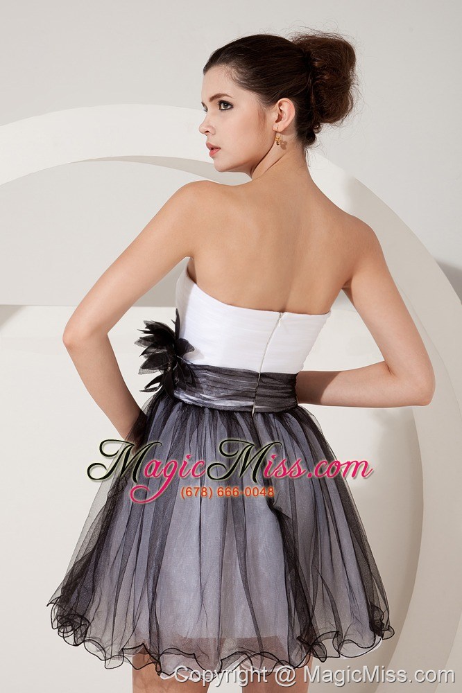 wholesale glamorous black and white short prom dress a-line / princess sweetheart mini-length tulle hand made flowers