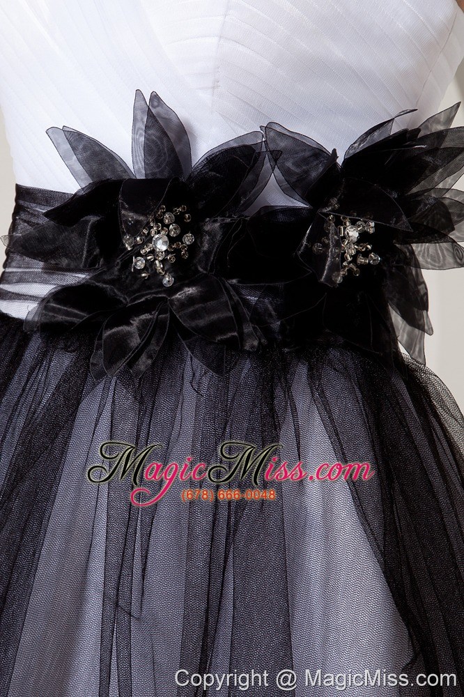 wholesale glamorous black and white short prom dress a-line / princess sweetheart mini-length tulle hand made flowers