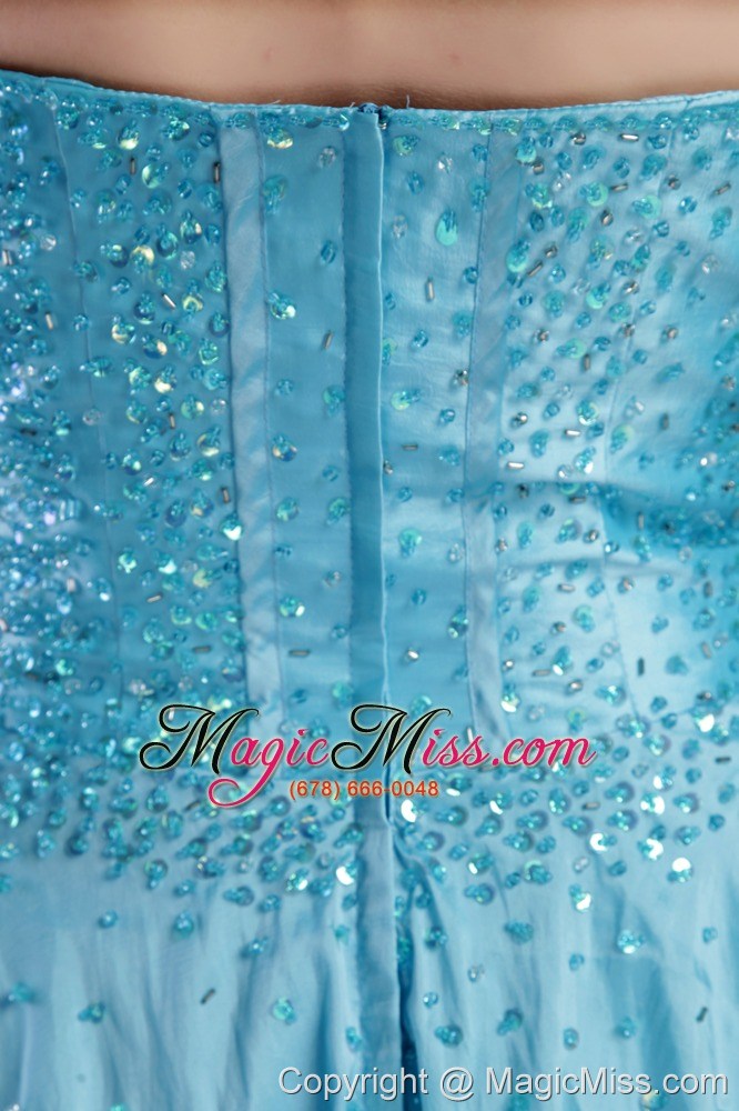 wholesale aqua blue a-line sweetheart mini-length taffeta beading and sequins prom / cocktail dress