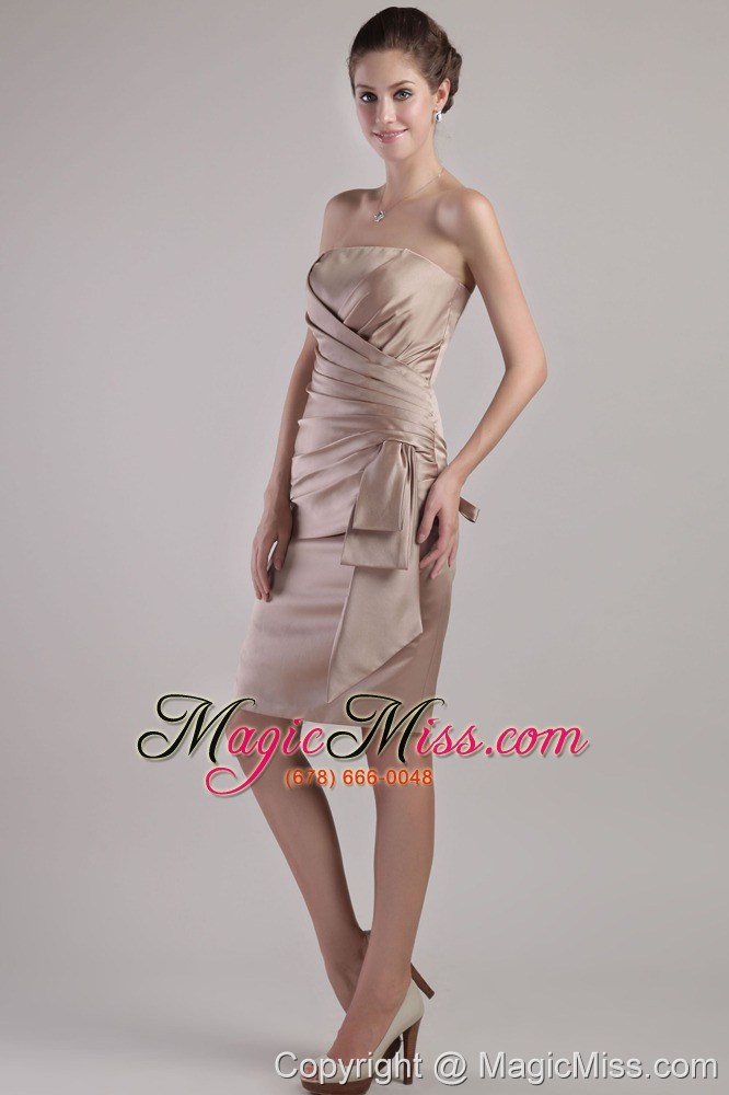 wholesale chocolate column/sheath strapless knee-length satin pleats mother of the bride dreses