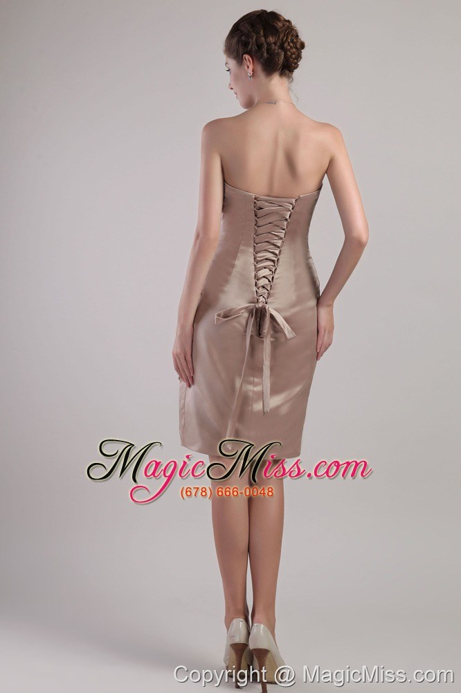 wholesale chocolate column/sheath strapless knee-length satin pleats mother of the bride dreses