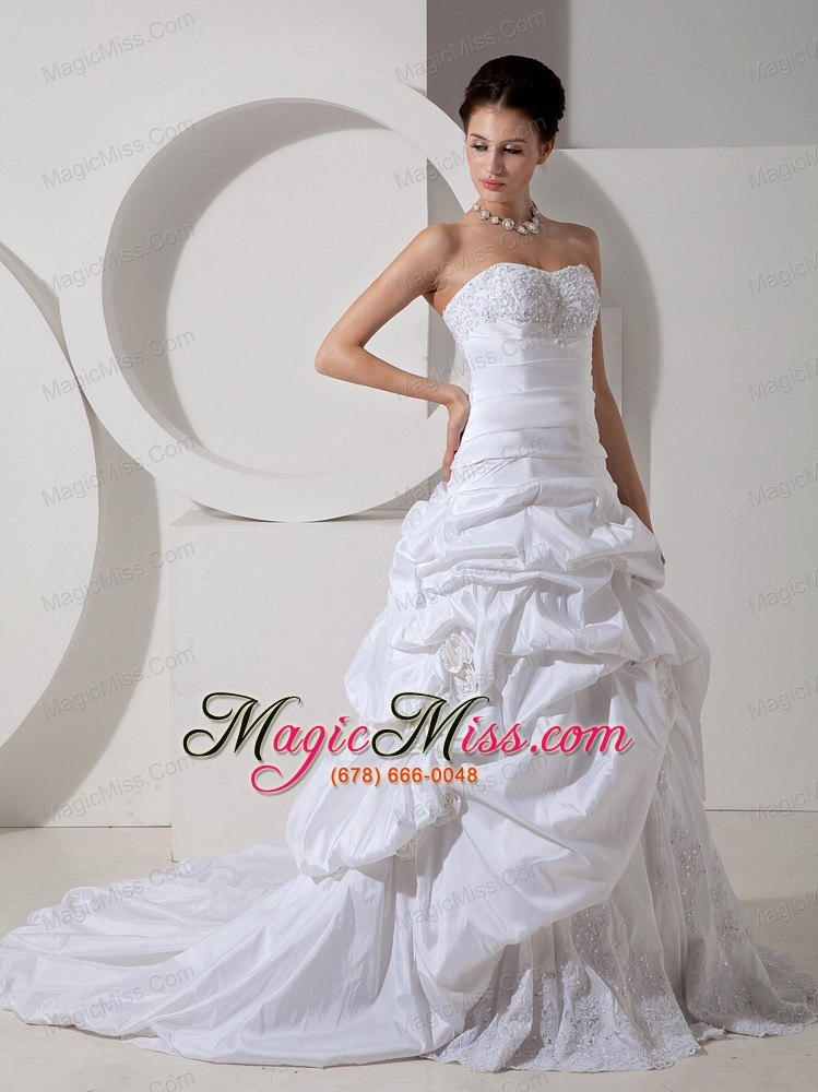 wholesale pretty a-line sweetheart court train taffeta hand made flower and appliques wedding dress