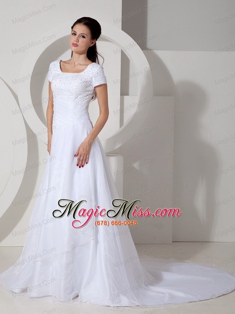 wholesale informal a-line square court train satin beading and ruch wedding dress