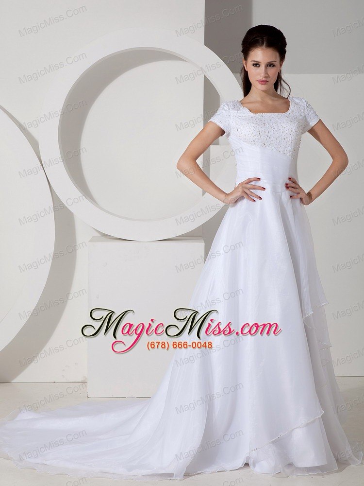 wholesale informal a-line square court train satin beading and ruch wedding dress