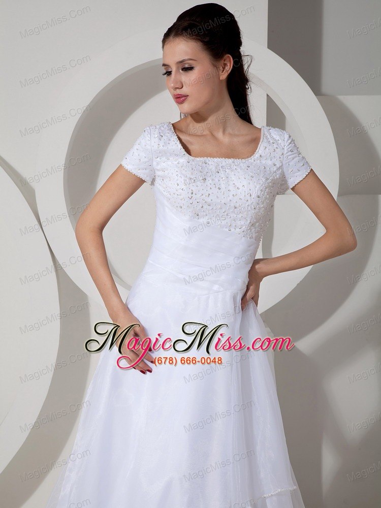 wholesale informal a-line square court train satin beading and ruch wedding dress