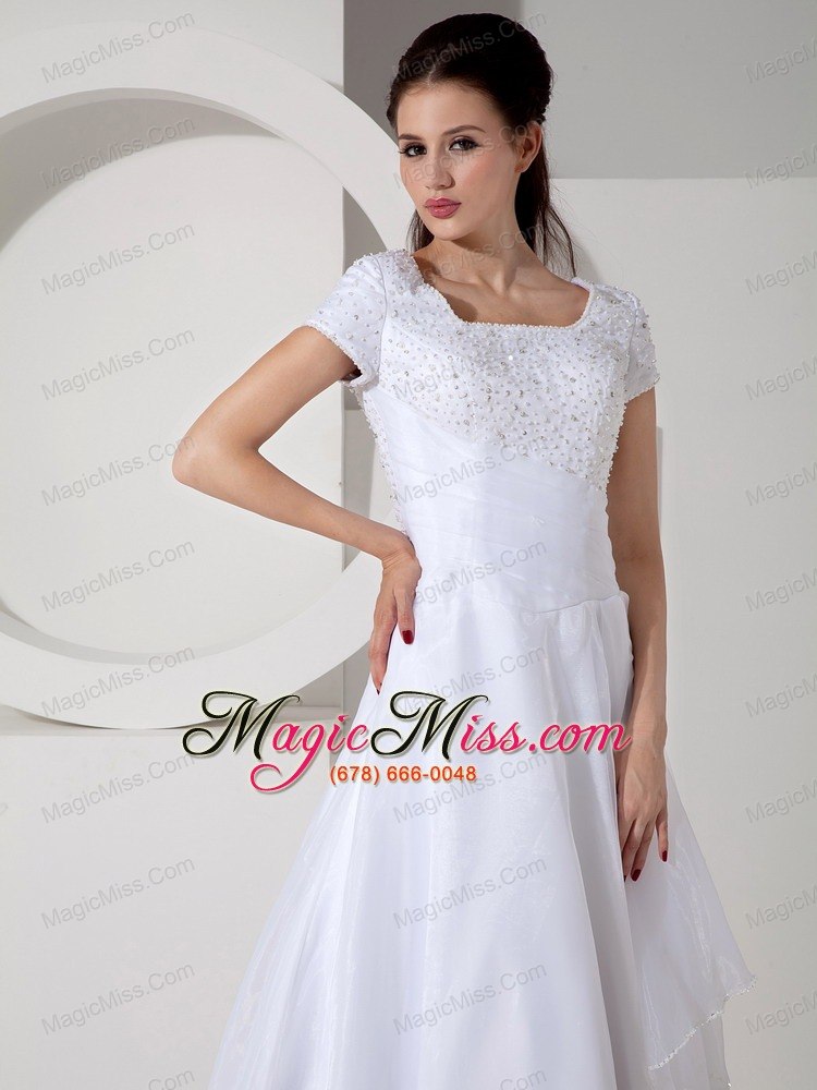 wholesale informal a-line square court train satin beading and ruch wedding dress