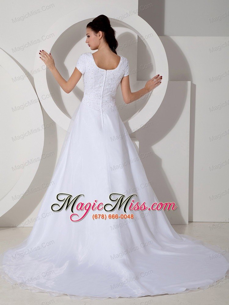 wholesale informal a-line square court train satin beading and ruch wedding dress