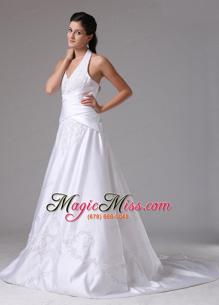 wholesale hamden connecticut custom made a-line halter wedding dress with embroidery and ruch in 2013