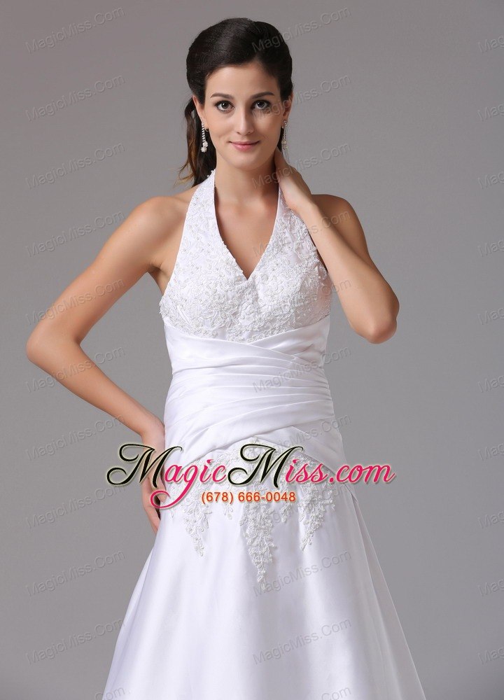 wholesale hamden connecticut custom made a-line halter wedding dress with embroidery and ruch in 2013