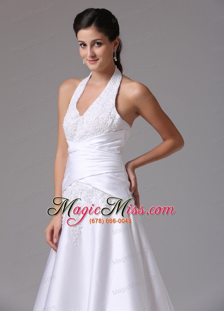 wholesale hamden connecticut custom made a-line halter wedding dress with embroidery and ruch in 2013