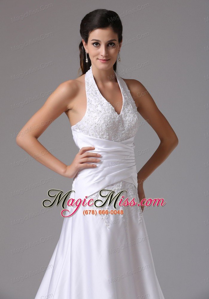 wholesale hamden connecticut custom made a-line halter wedding dress with embroidery and ruch in 2013