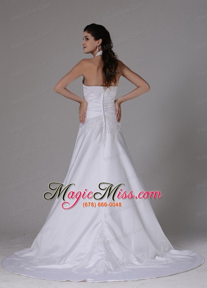 wholesale hamden connecticut custom made a-line halter wedding dress with embroidery and ruch in 2013