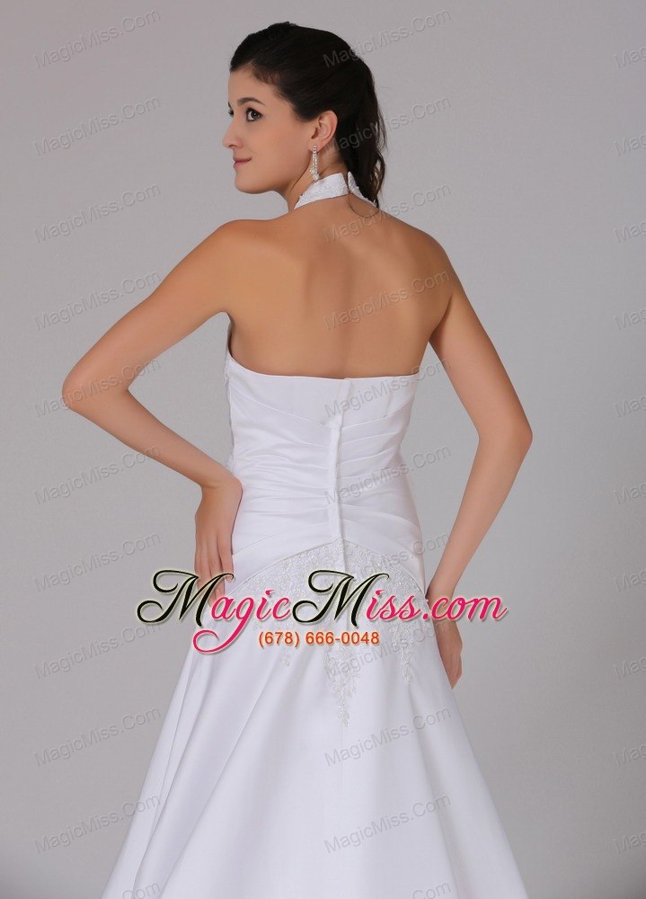 wholesale hamden connecticut custom made a-line halter wedding dress with embroidery and ruch in 2013