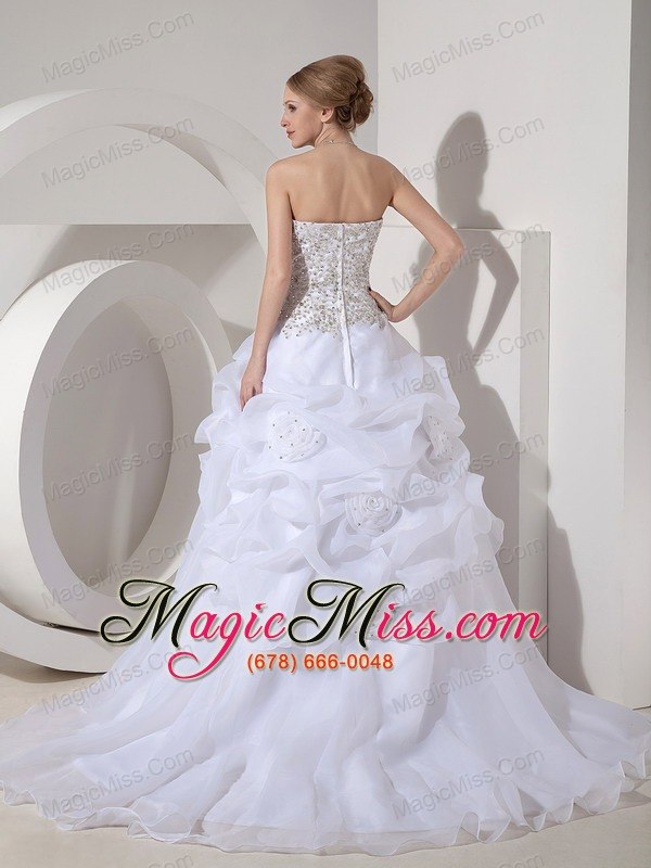 wholesale populor a-line strapless court train organza beading and hand made flowers wedding dress