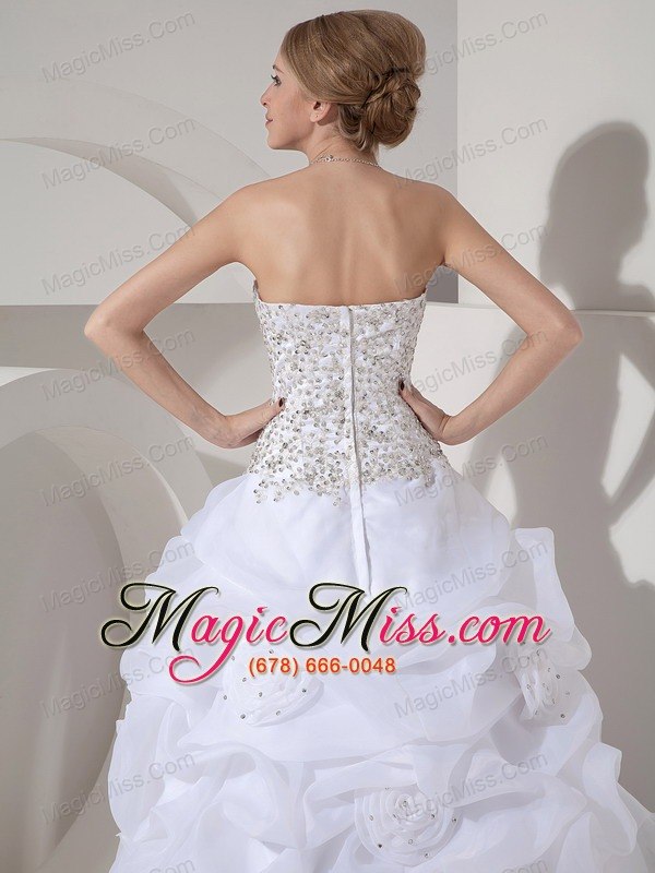 wholesale populor a-line strapless court train organza beading and hand made flowers wedding dress