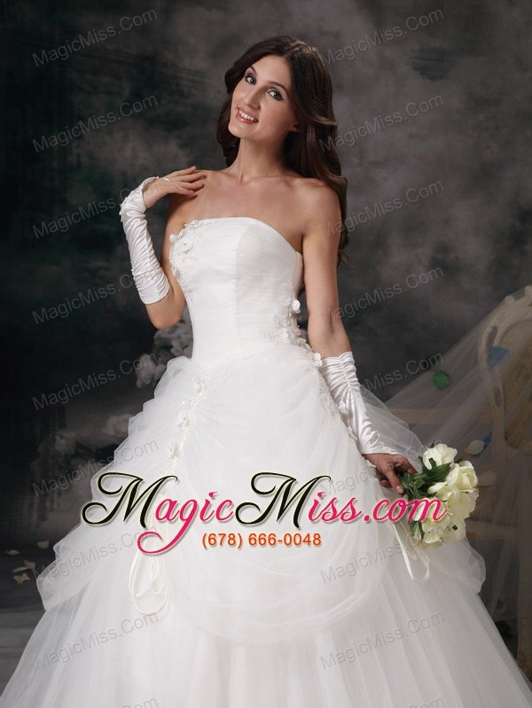 wholesale remarkable a-line strapless floor-length tulle hand made flowers wedding dress