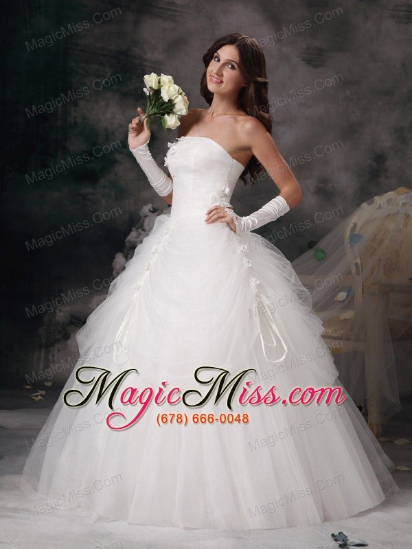 wholesale remarkable a-line strapless floor-length tulle hand made flowers wedding dress