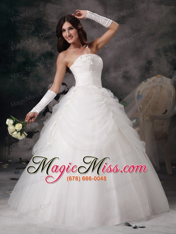 wholesale remarkable a-line strapless floor-length tulle hand made flowers wedding dress