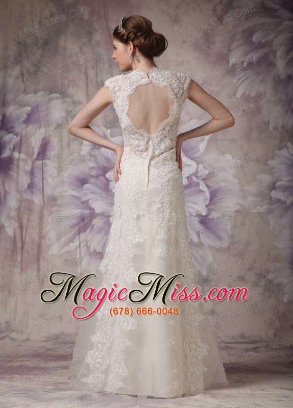 wholesale exquisite column straps floor-length organza and lace bow wedding dress