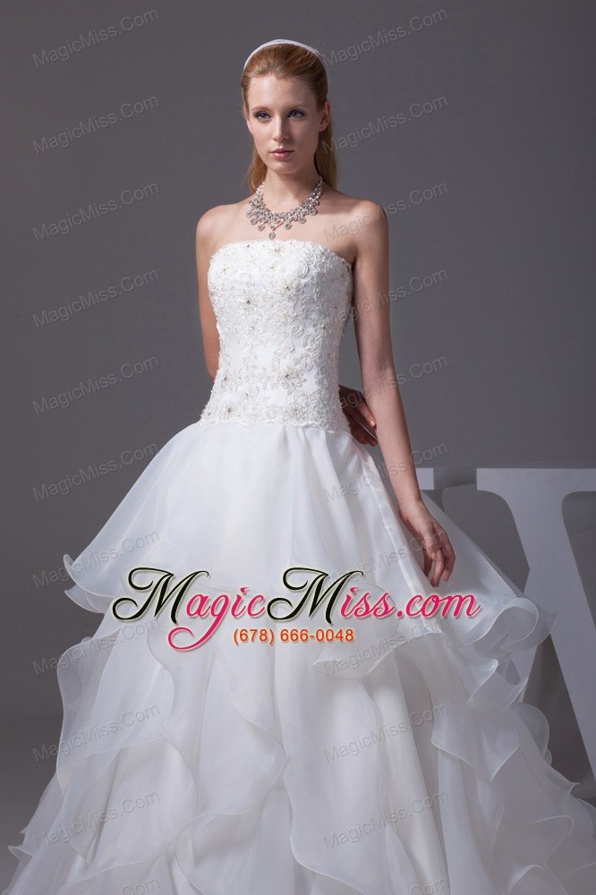 wholesale appliques with beading strapless ruffles a-line wedding dress