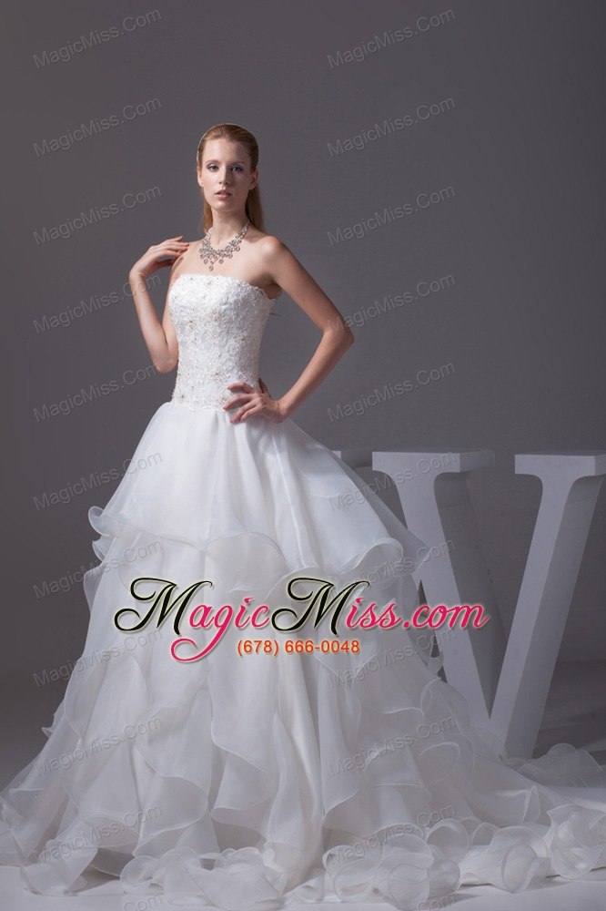 wholesale appliques with beading strapless ruffles a-line wedding dress