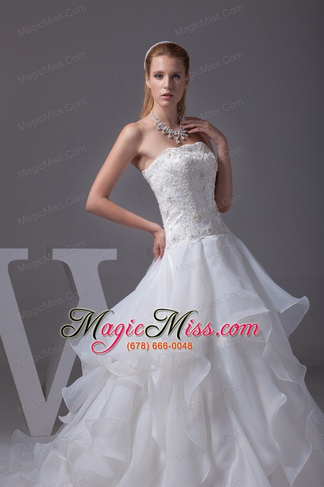 wholesale appliques with beading strapless ruffles a-line wedding dress