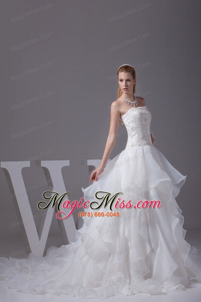 wholesale appliques with beading strapless ruffles a-line wedding dress