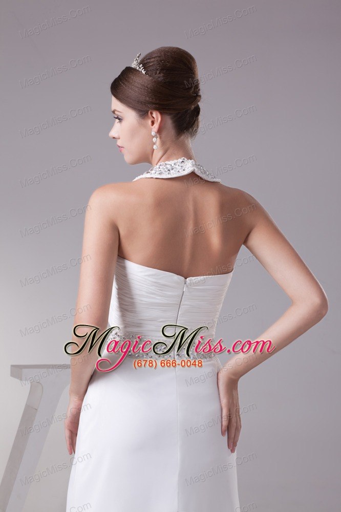 wholesale beaded halter top empire prom dress with sweep train