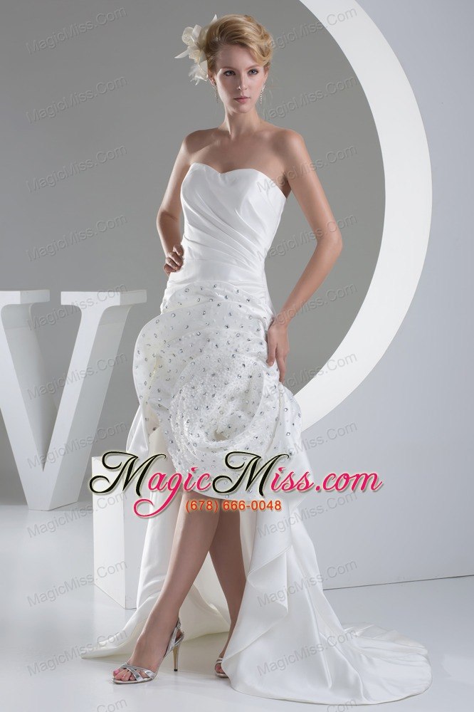 wholesale beading hand made flower sweetheart high-low wedding dress