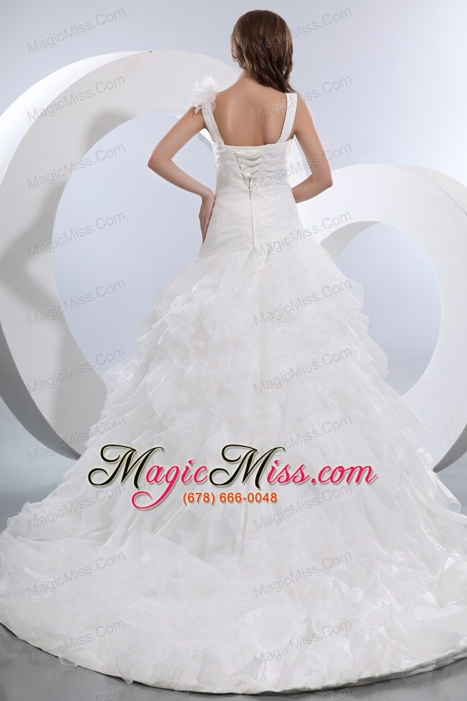 wholesale gorgeous a-line v-neck brush train taffeta and organza ruffles and ruch wedding dress