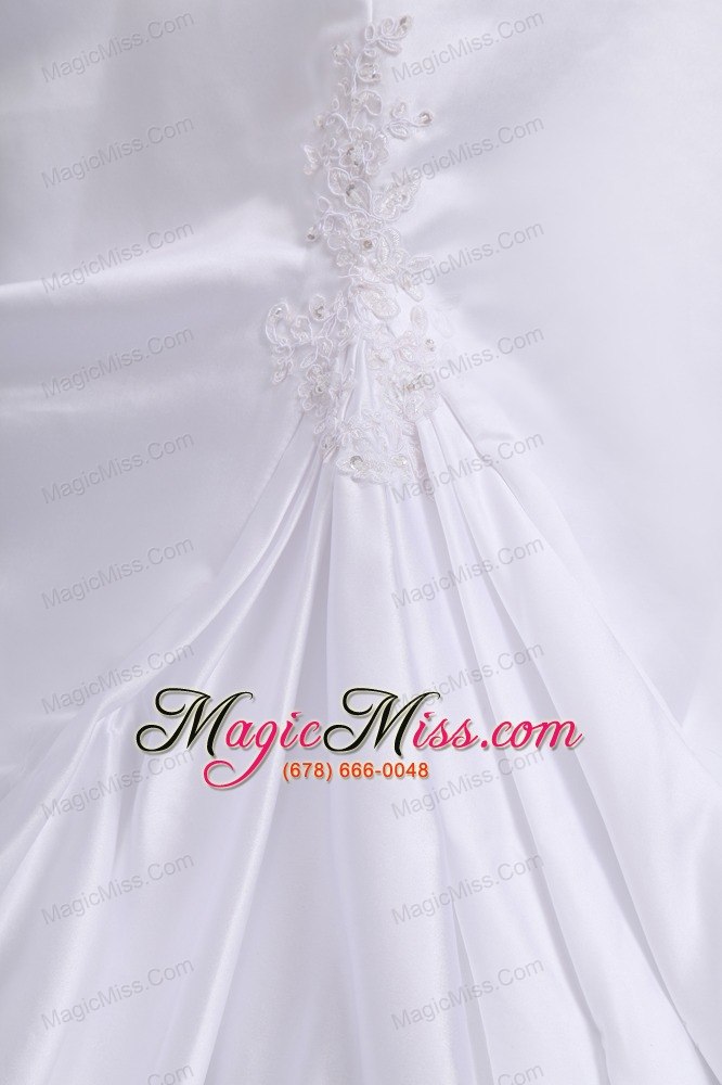 wholesale romantic a-line strapless chapel train taffeta appliques and ruch wedding dress