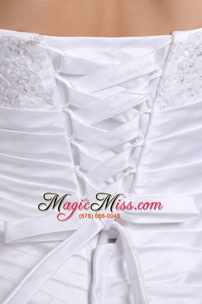 wholesale romantic a-line strapless chapel train taffeta appliques and ruch wedding dress