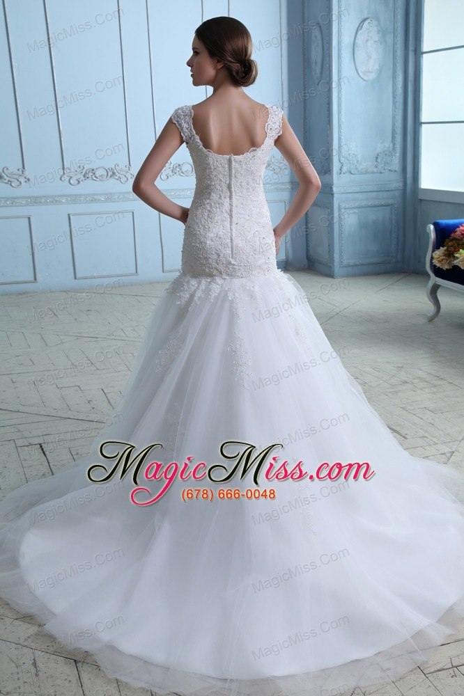 wholesale lovely mermaid straps brush train tulle lace wedding dress