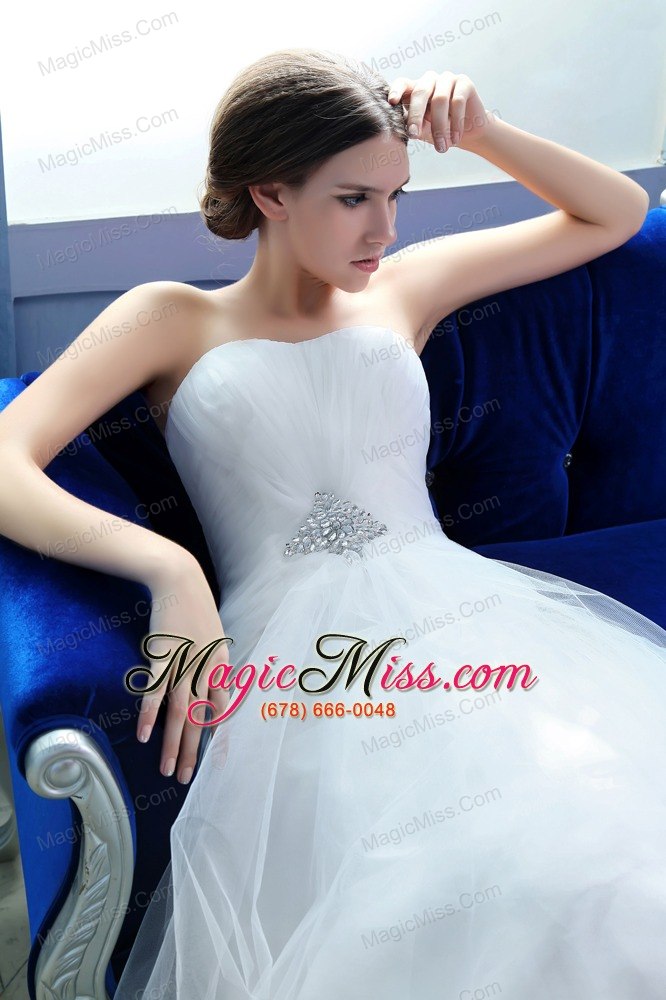 wholesale pretty a-line strapless court train tulle beading wedding dress