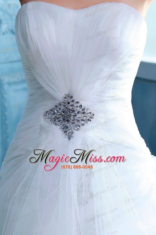 wholesale pretty a-line strapless court train tulle beading wedding dress